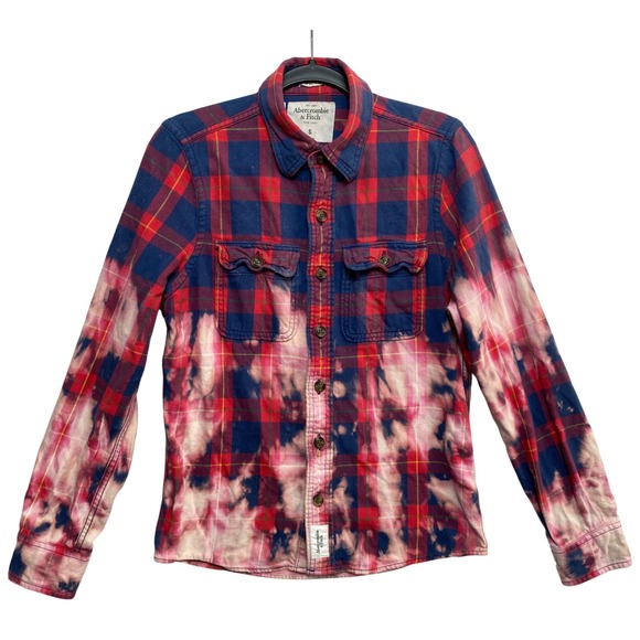 Abercrombie & Fitch Other - Abercrombie & Fitch Flannel Shirt Mens S Red Blue Bleached Acid Wash Button Up